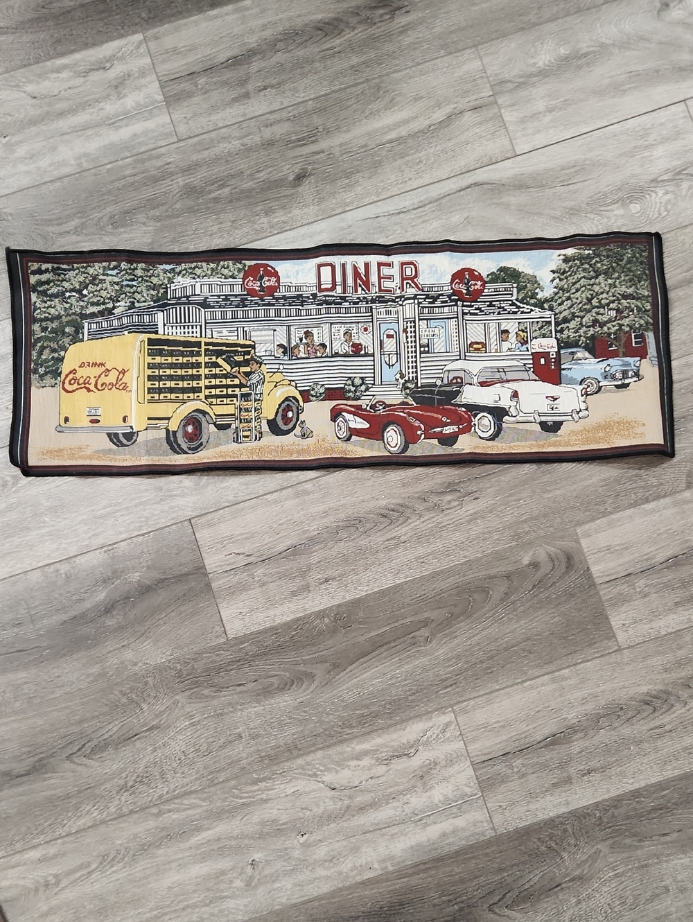 Vintage Diner Tapestry Wall Hanging - Red, Yellow, Cream, Blue, Green